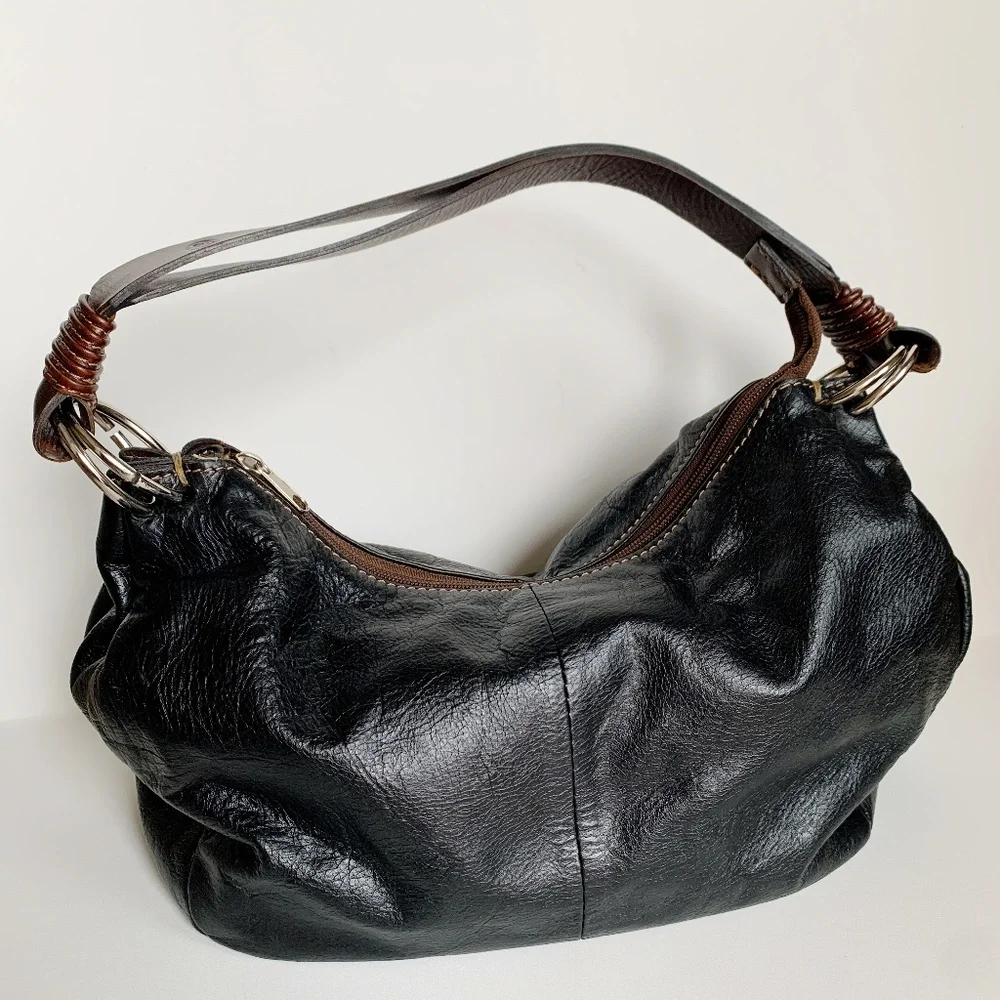 Argentinean Handcrafts Hobo Shoulder Bag Purse Leather Black Brown